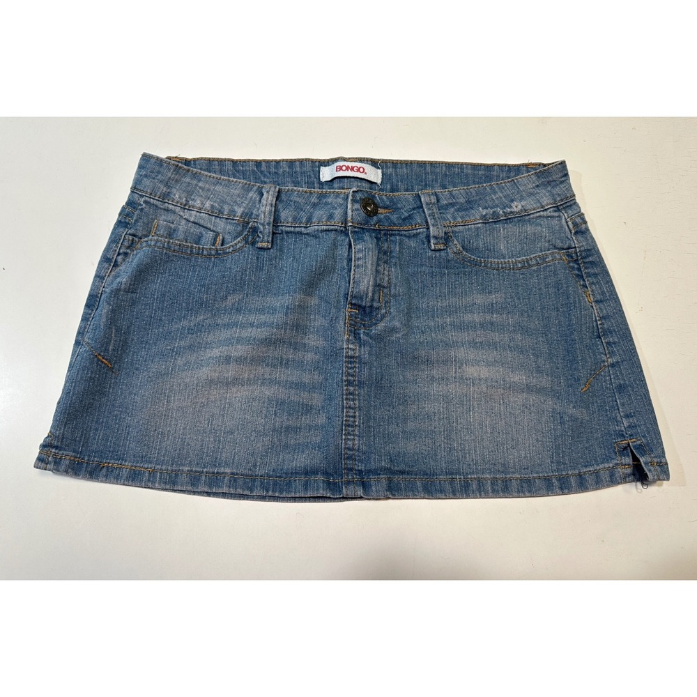Bongo Denim Mini Skirt Womens Size 1 Blue Y2K Low Rise Light Wash Stretch Jean